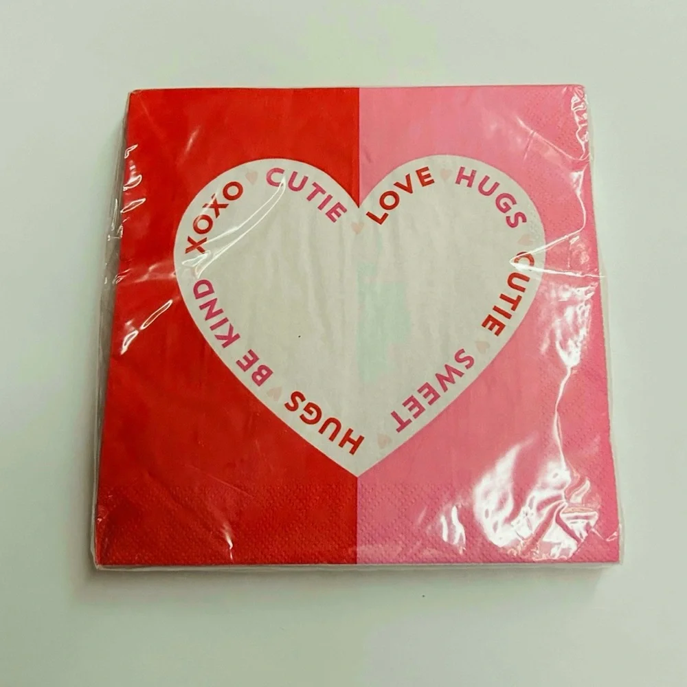 New 12 Valentine Textures Napkins Red Pink Heart 6 1/2